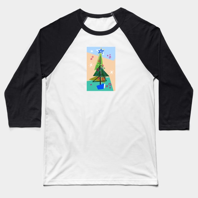 Mid century Modern Christmas Tree Baseball T-Shirt by JaqiW